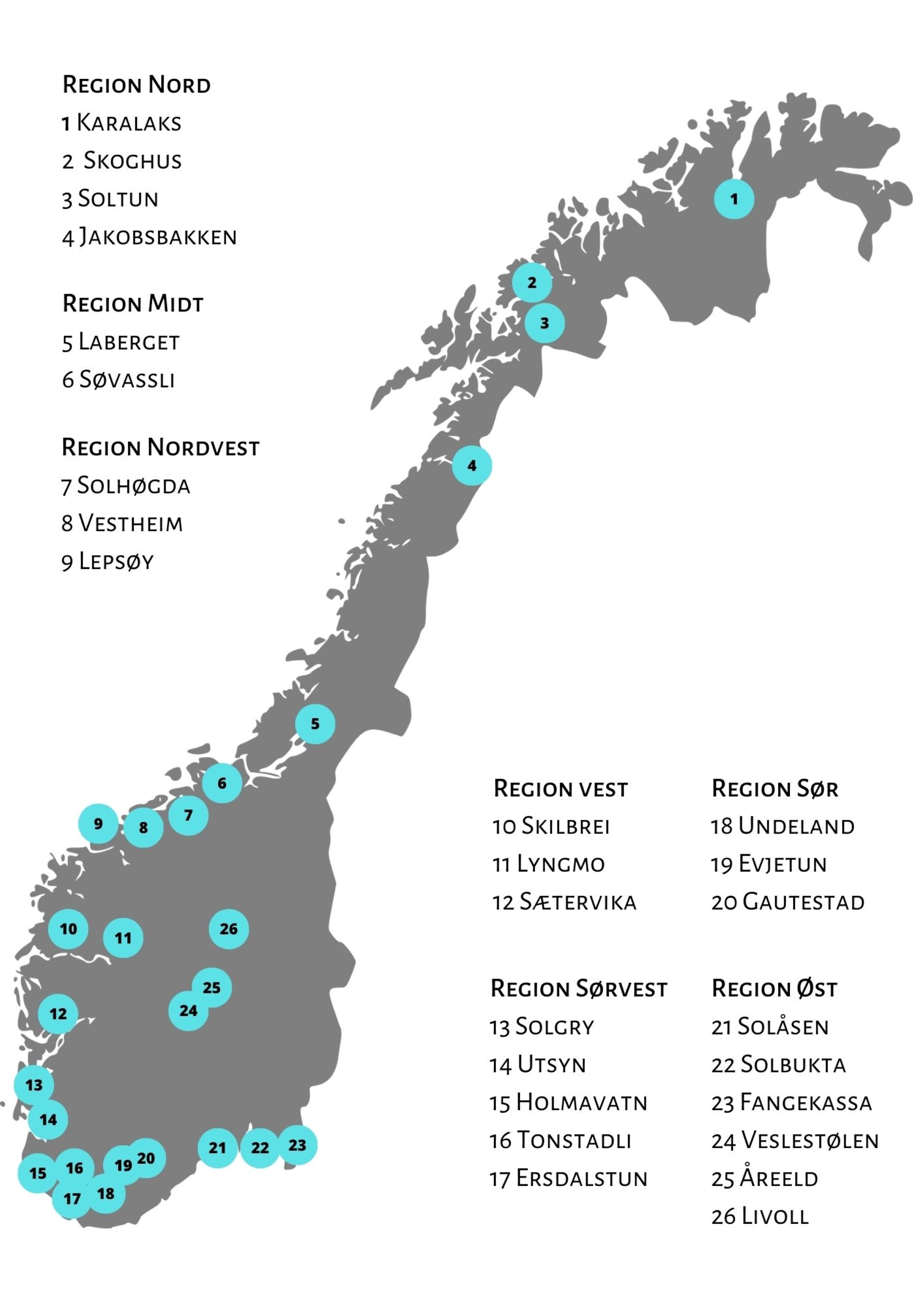 Norgeskart med leirsteder