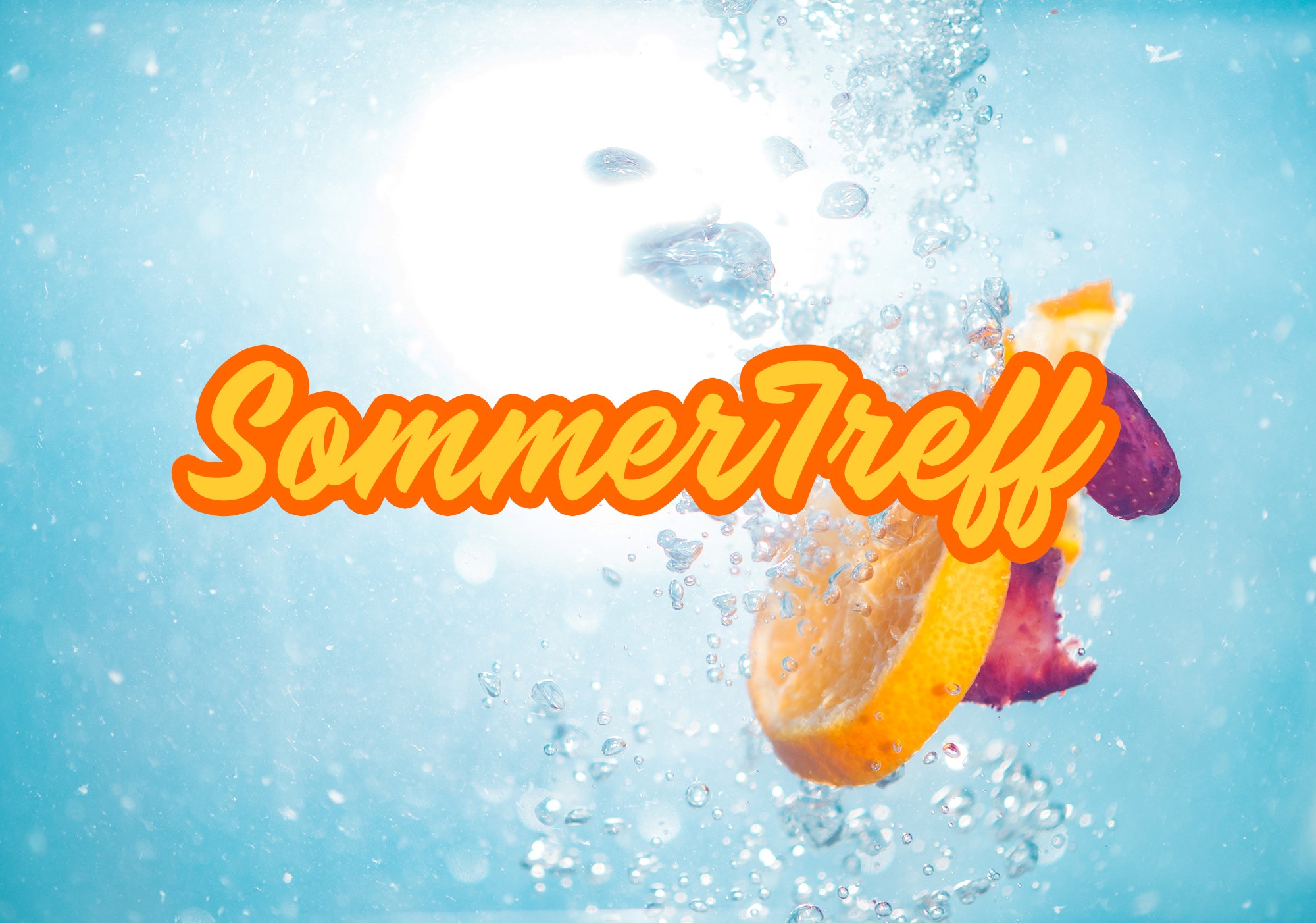 Tekstplakat Sommertreff sitron og solskinn i vann